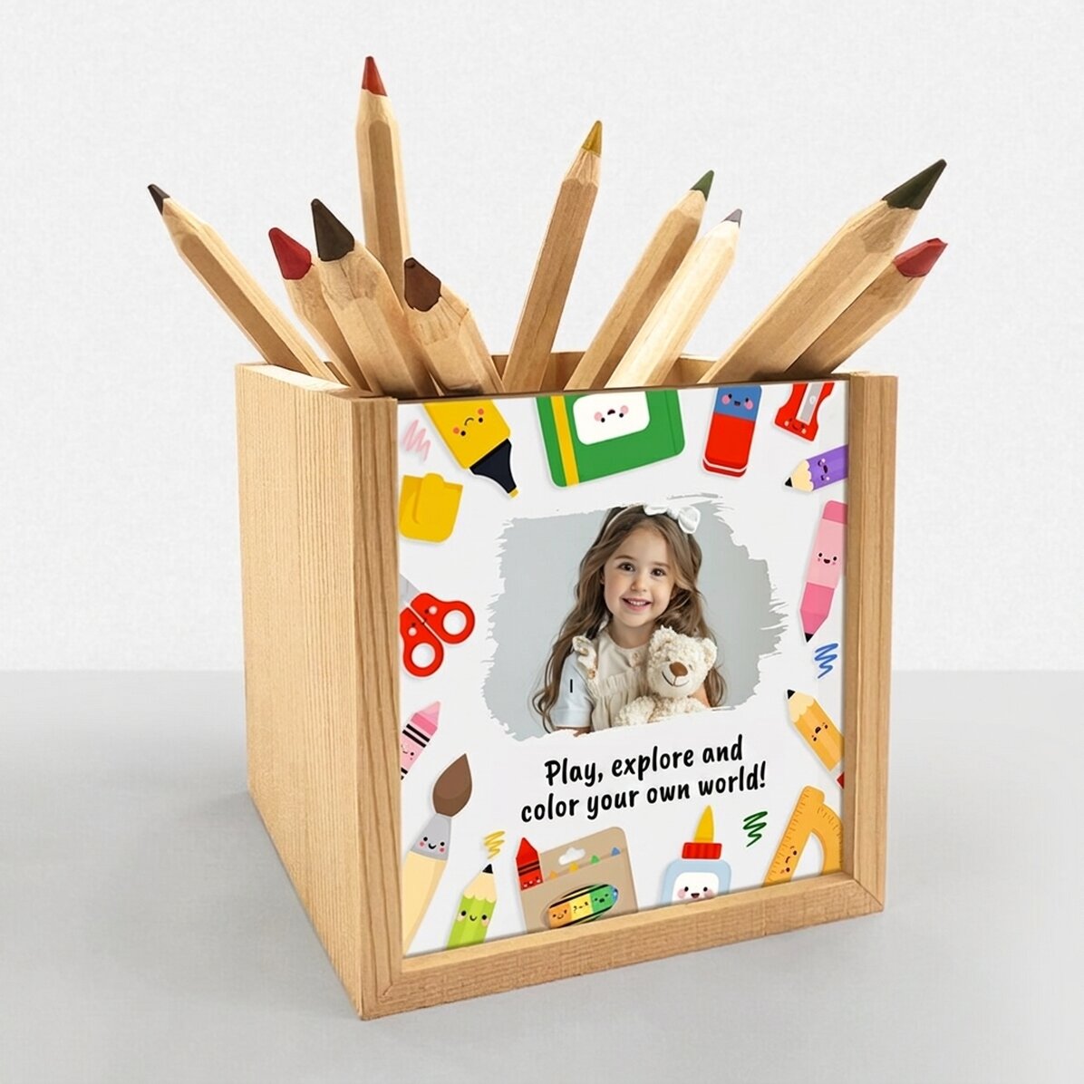 Portalápices personalizado con foto y texto - Colores