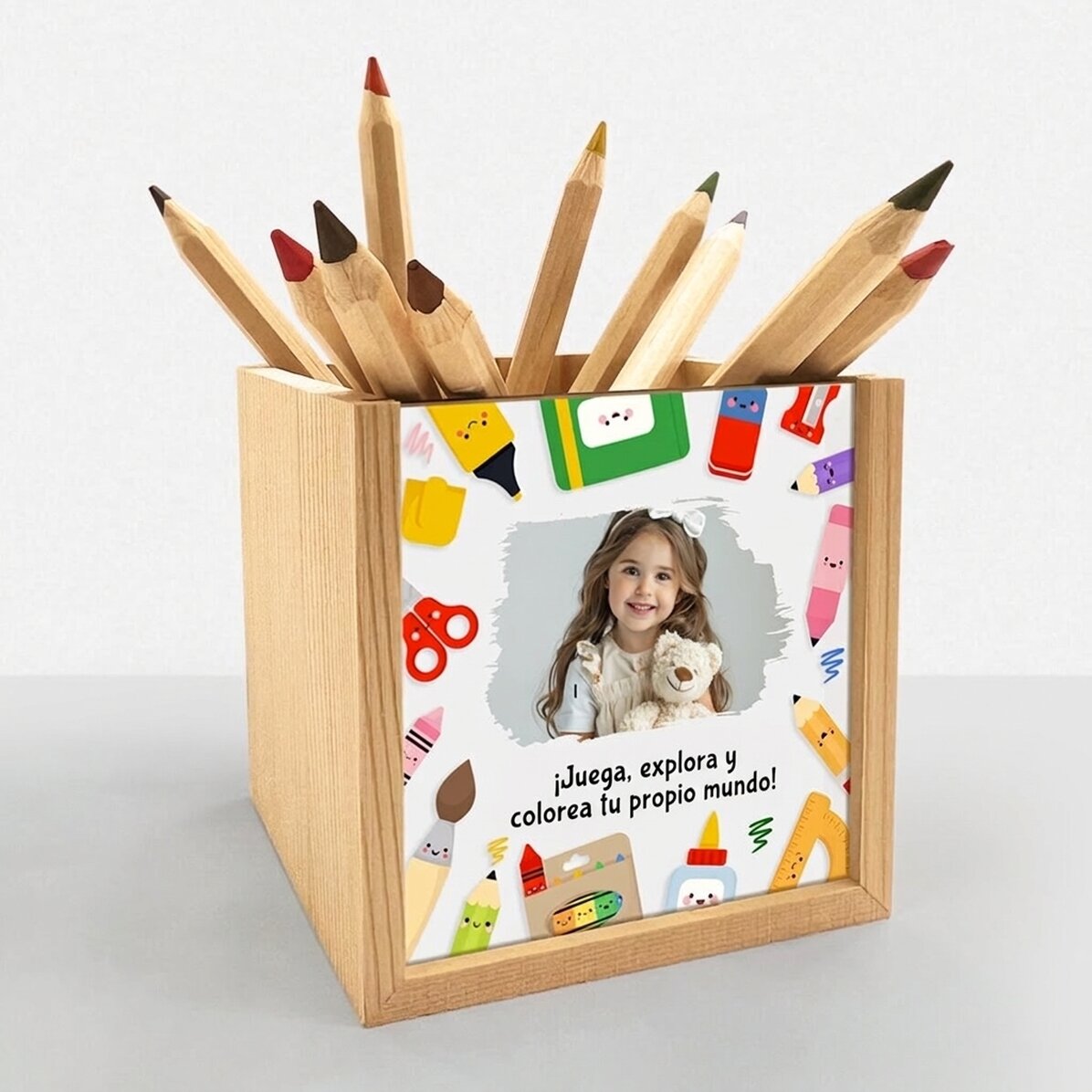 Portalápices personalizado con foto y texto - Colores