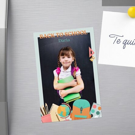 Imán de 10 x 15 cm personalizado con una foto y un texto - Vuelta al cole