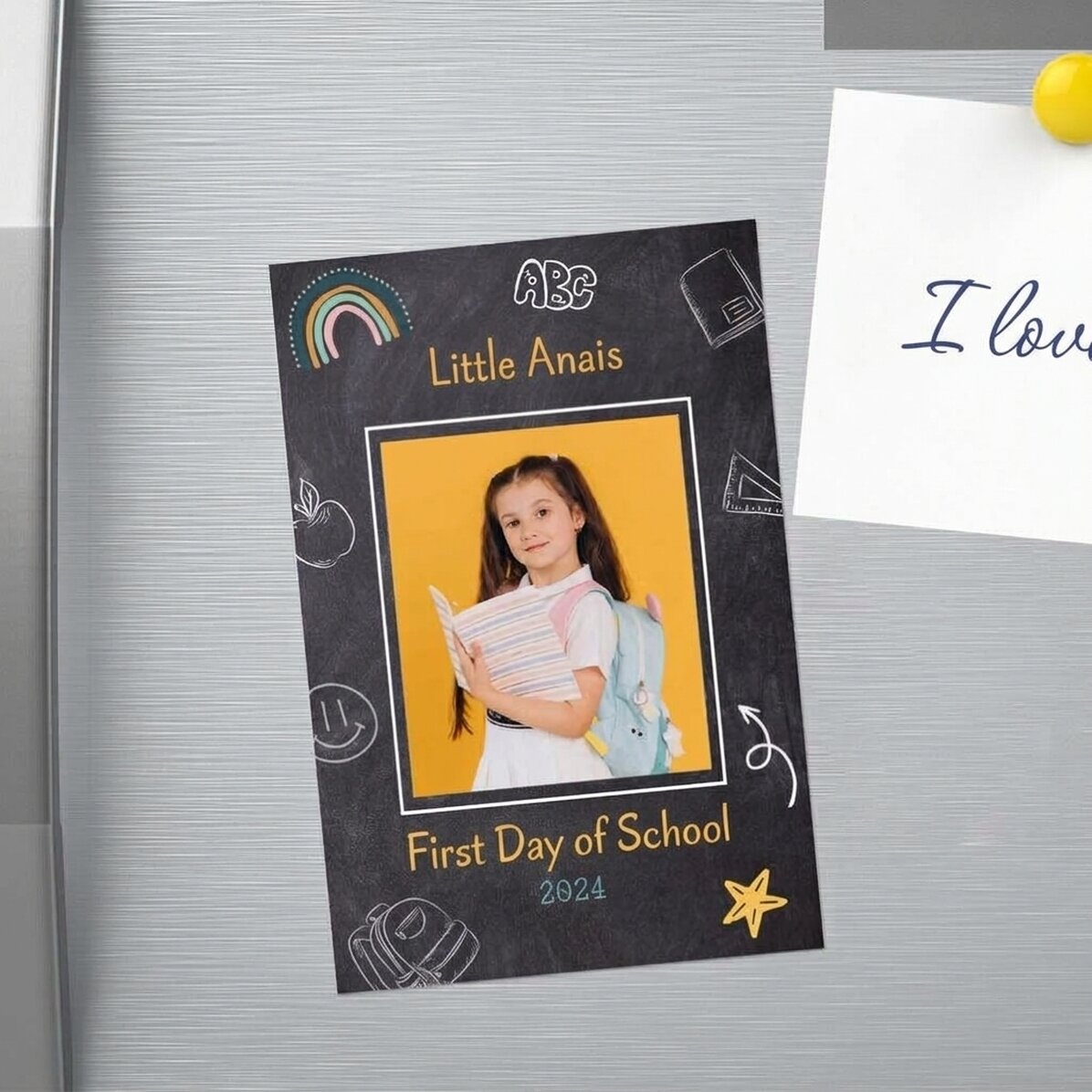 Imán de 10 x 15 cm personalizado con una foto y un texto - School