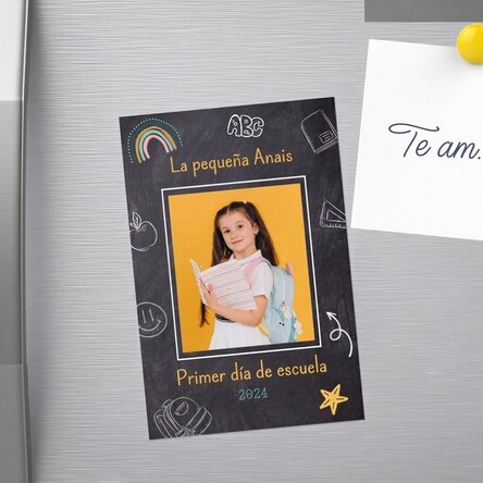 Imán de 10 x 15 cm personalizado con una foto y un texto - School