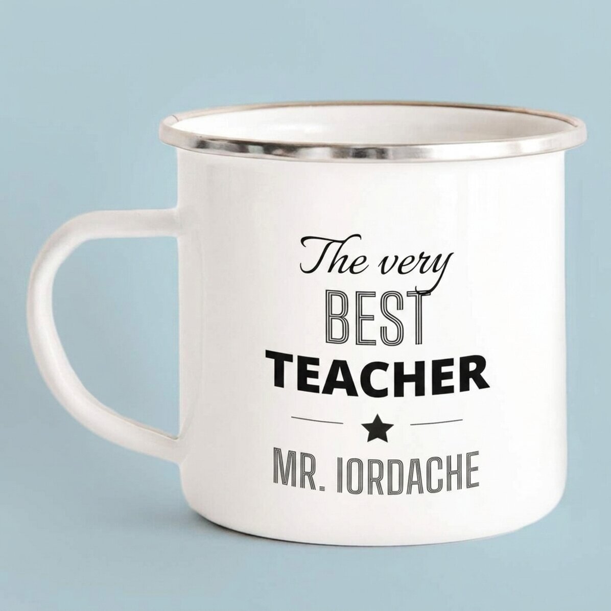 Taza metálica esmaltada personalizada con mensaje - Profesor