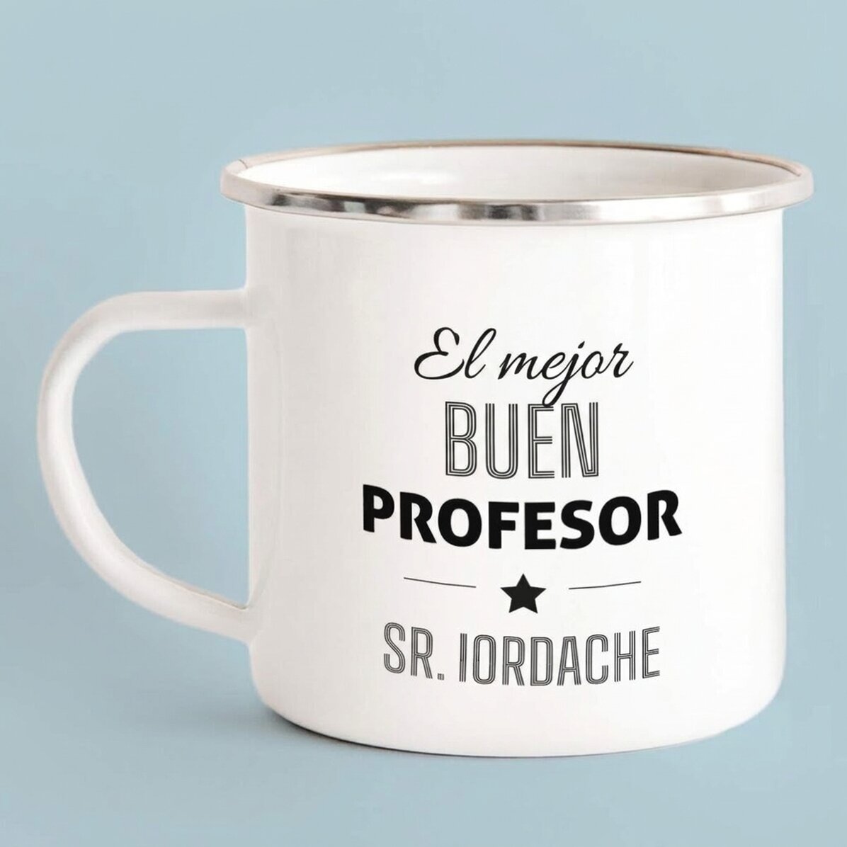 Taza metálica esmaltada personalizada con mensaje - Profesor