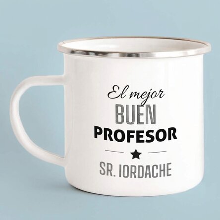 Taza metálica esmaltada personalizada con mensaje - Profesor