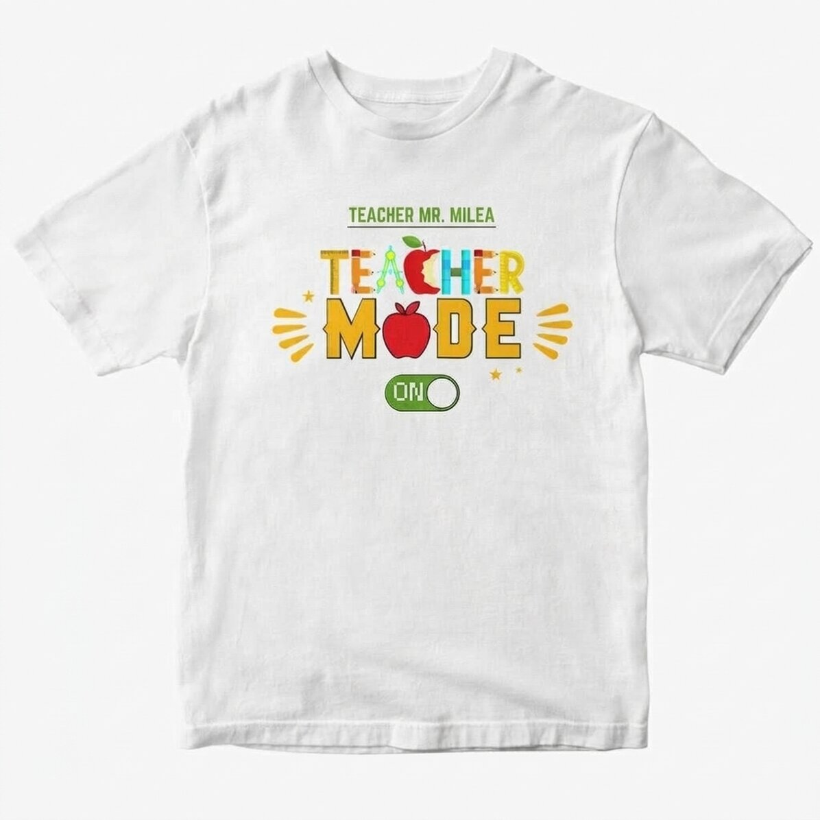 Camiseta de algodón personalizada con texto: «Teacher mode on»