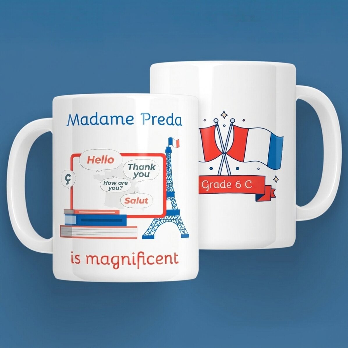 Taza personalizada con mensaje: «La profesora de francés»