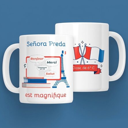 Taza personalizada con mensaje: «La profesora de francés»