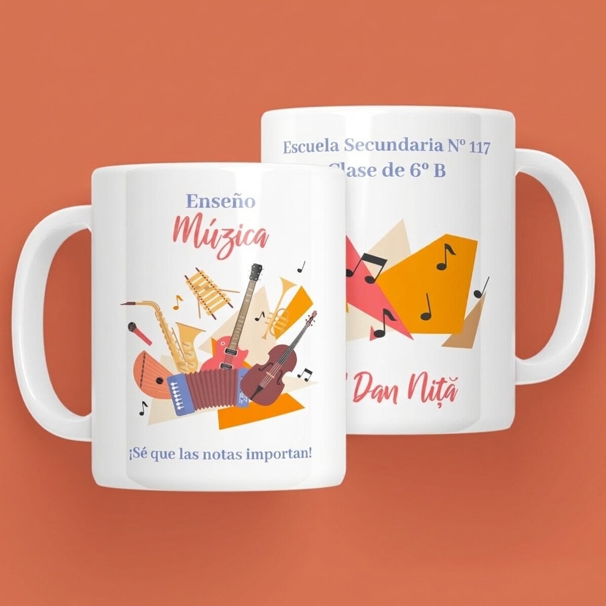Taza personalizada con mensaje: «Profesor de Educación Musical»