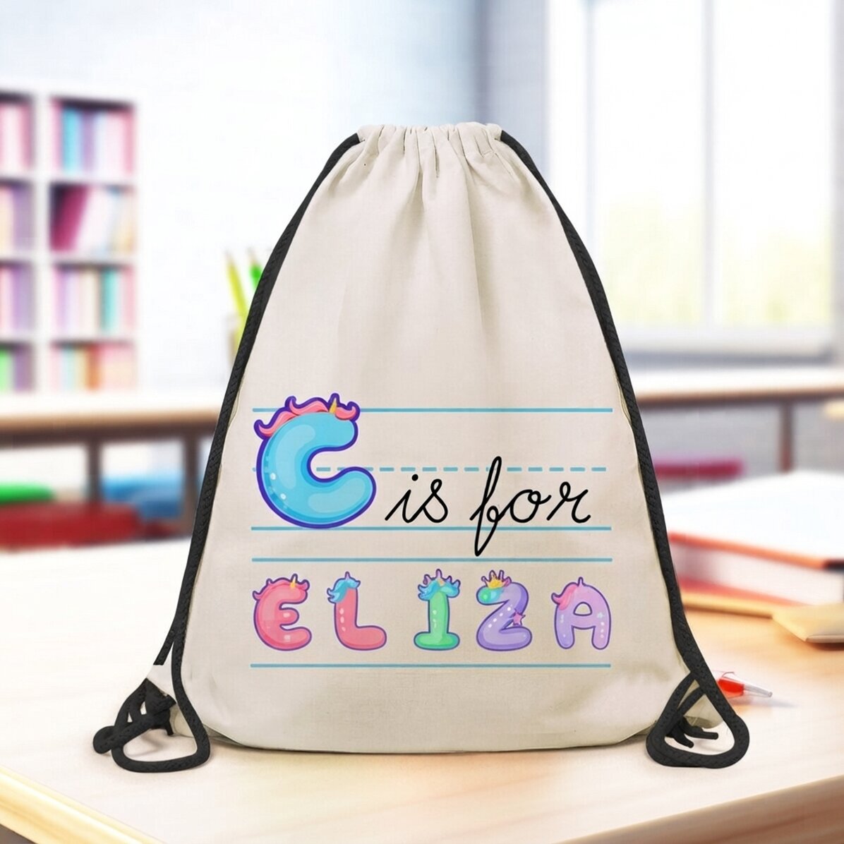 Mochila personalizada con nombre y mensaje - Modelo unicornio