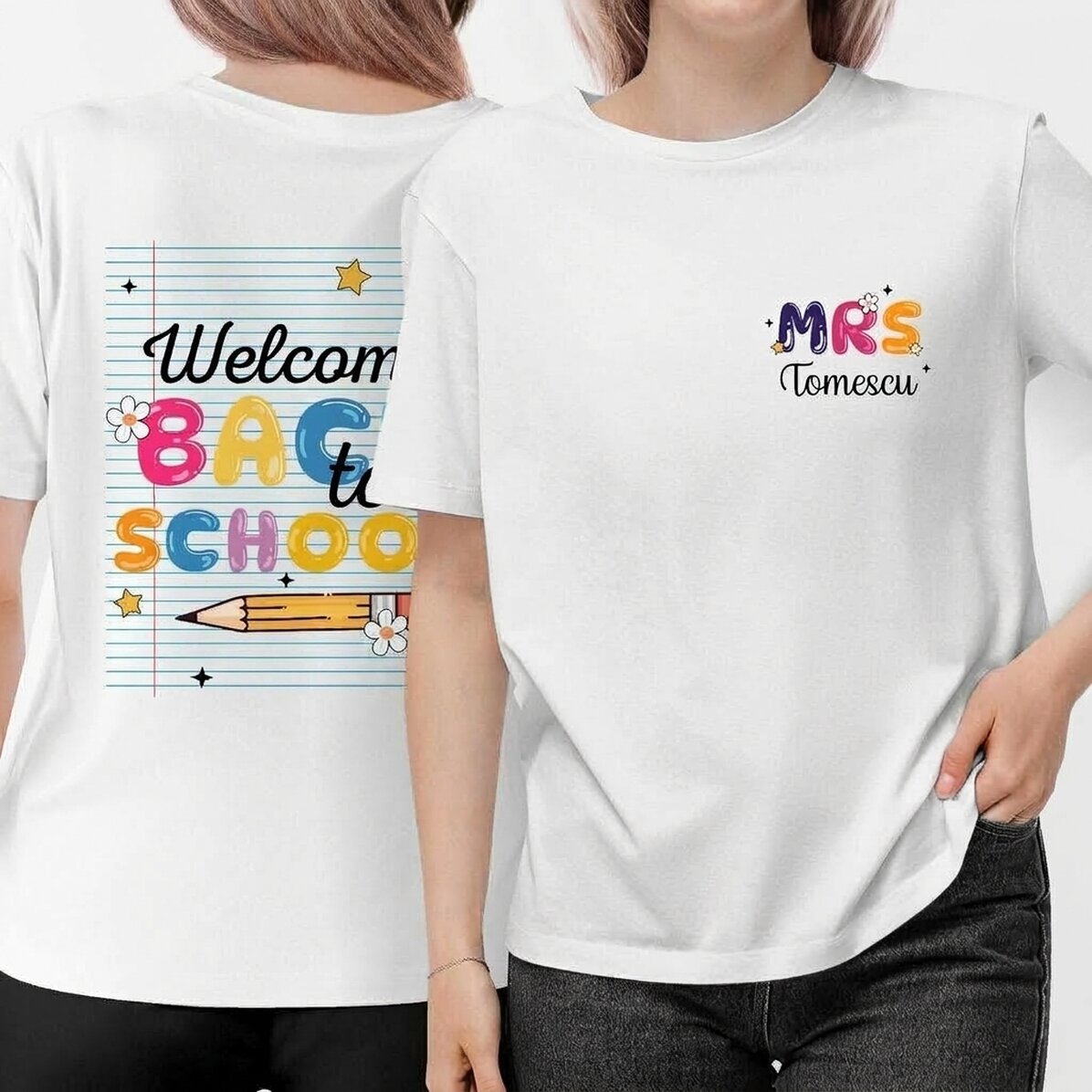 Camiseta de algodón personalizada: anverso - reverso - Vuelta al cole