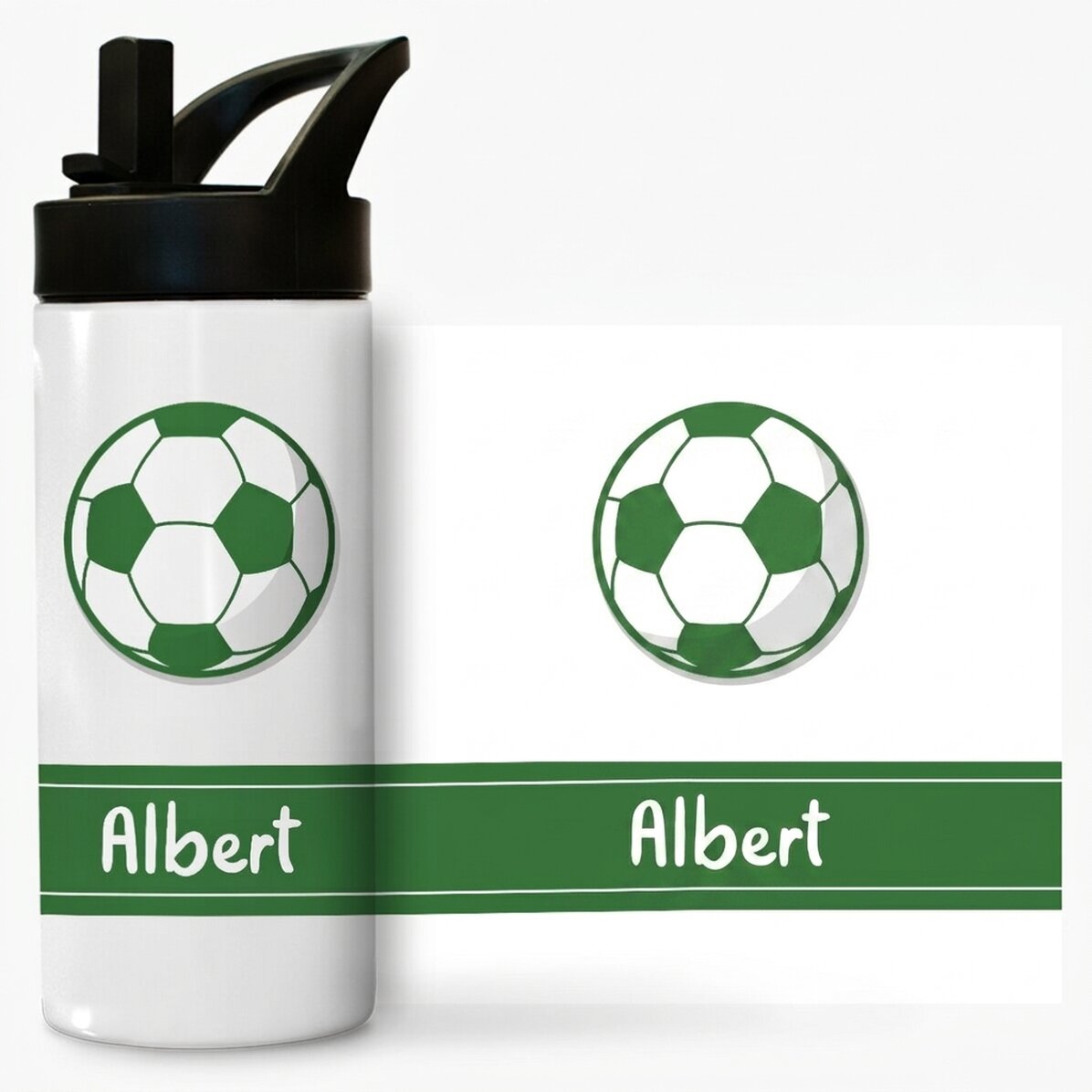 Término con asa y pajita personalizado con nombre - Fútbol