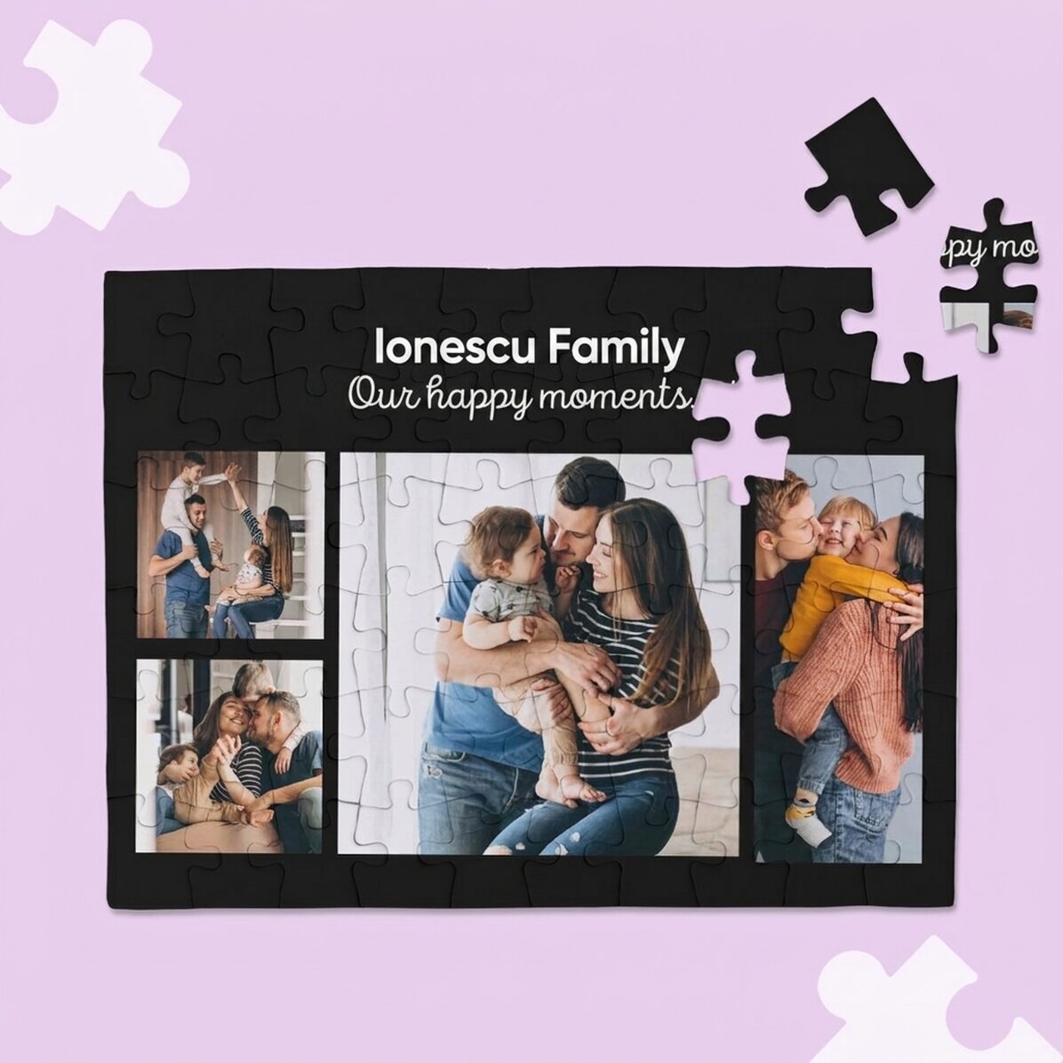 Rompecabezas personalizado con 4 fotos y texto