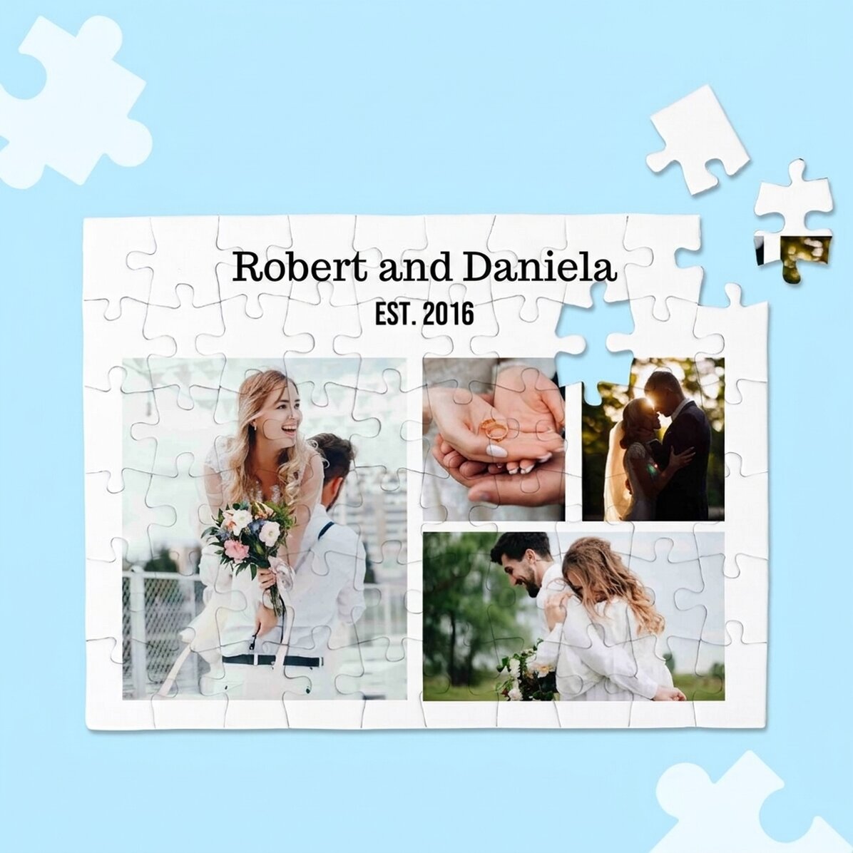 Rompecabezas personalizado con 4 fotos y texto - Dulces recuerdos