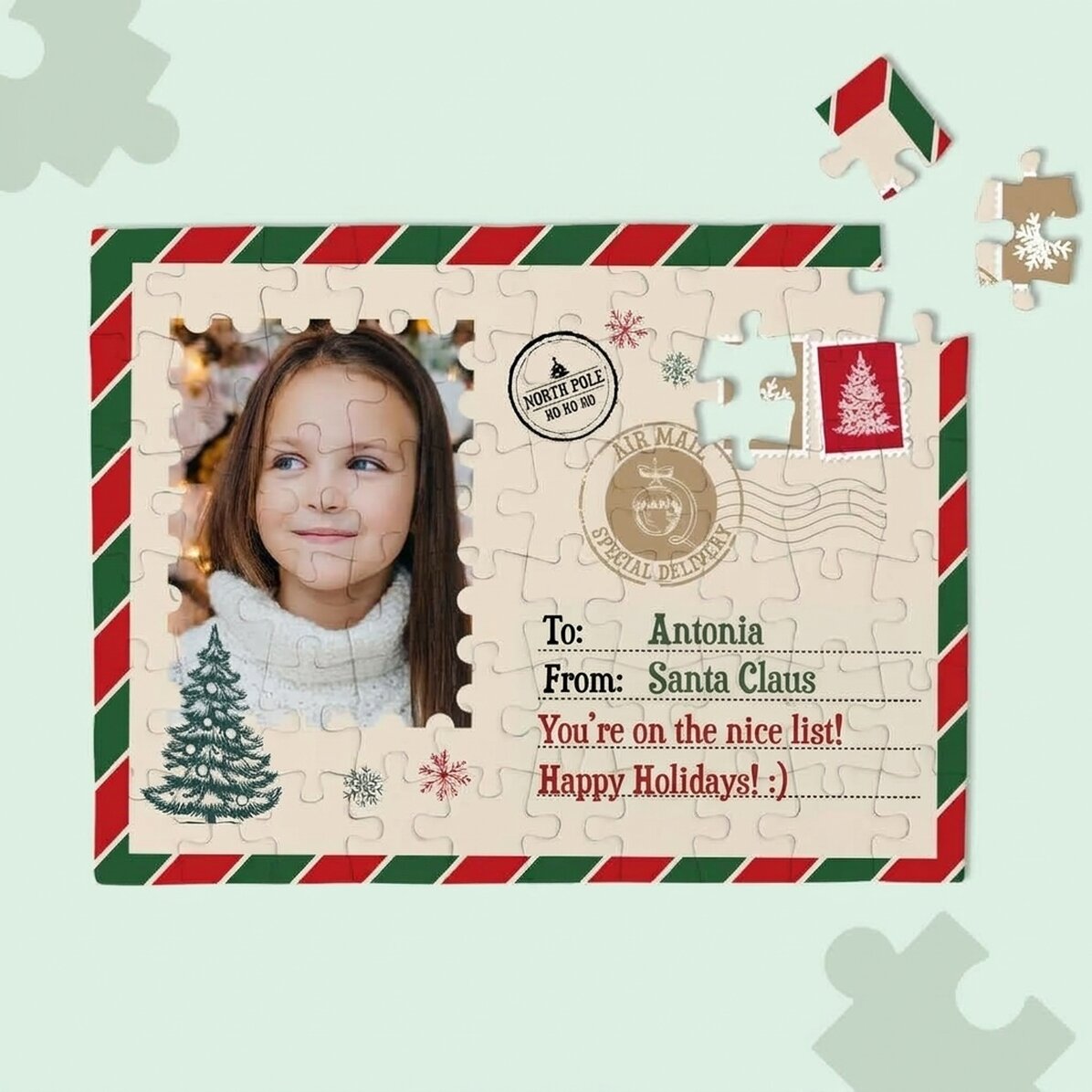 Rompecabezas personalizado para niños con una foto y un texto - De Papá Noel