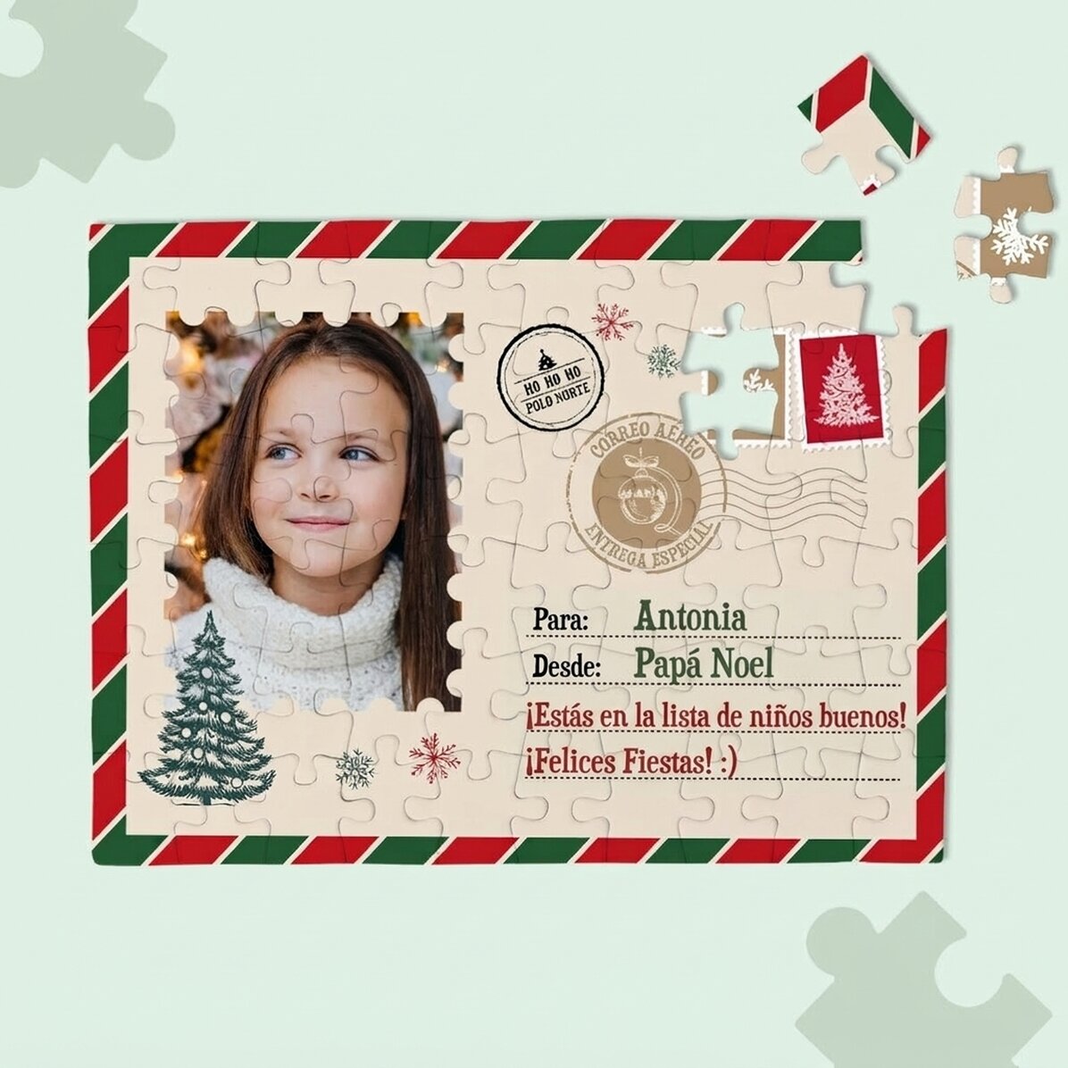 Rompecabezas personalizado para niños con una foto y un texto - De Papá Noel