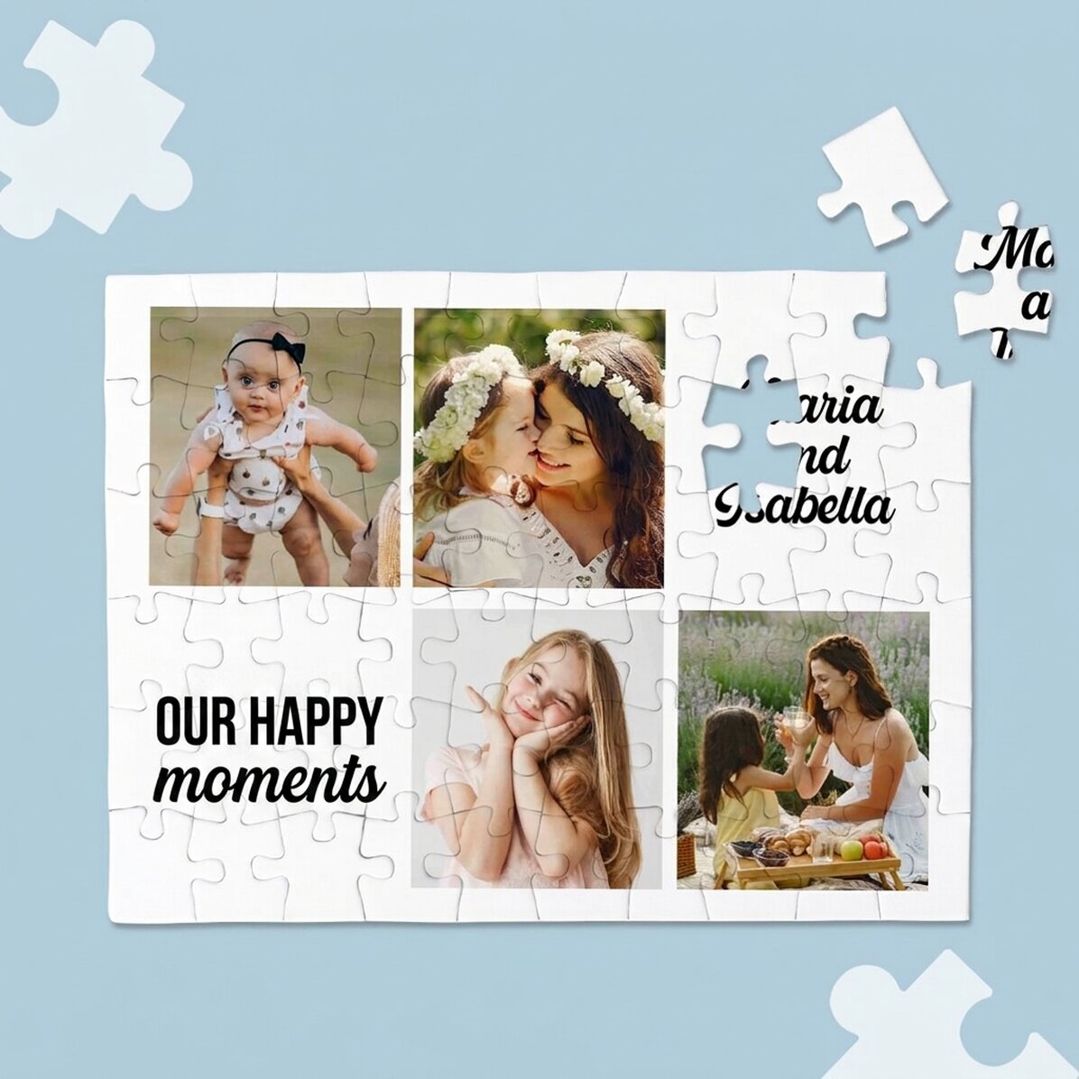 Rompecabezas personalizado con 4 fotos y texto - Momentos
