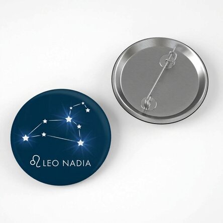 Personalised badge with name - Leo zodiac sign