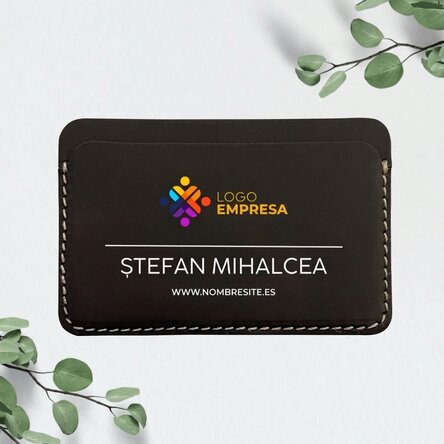 Cartera de piel personalizada a color con logotipo y mensaje
