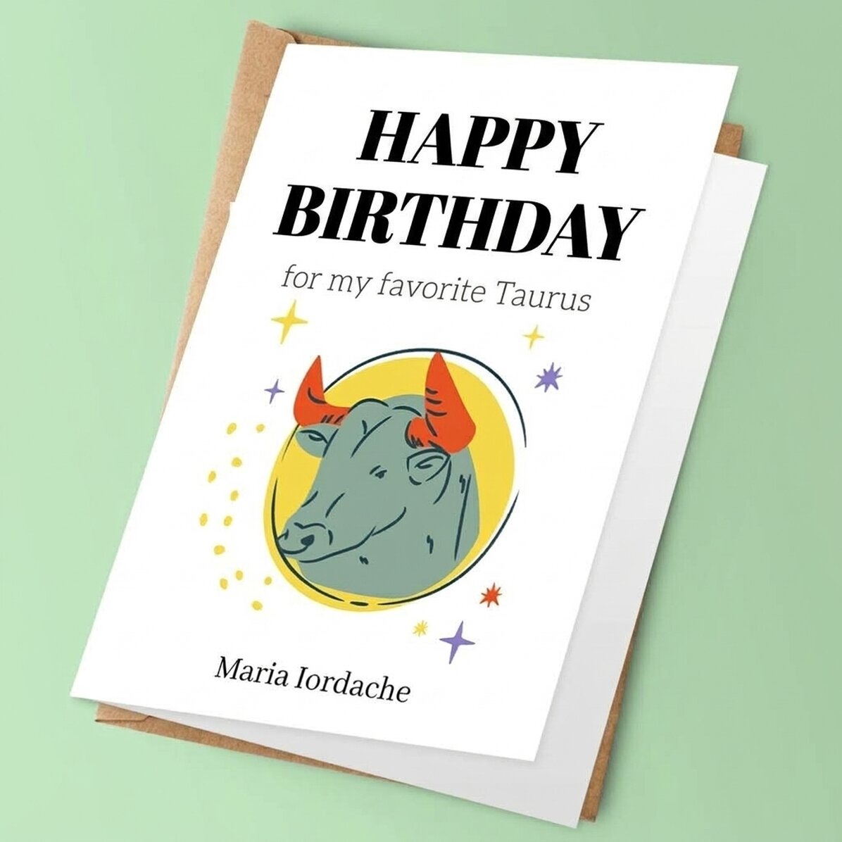 Tarjeta de felicitación personalizada con texto - Signo del Tauro