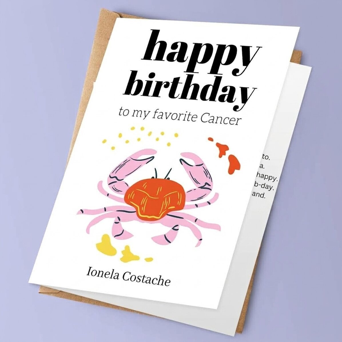 Tarjeta de felicitación personalizada con texto - Signo del Cáncer
