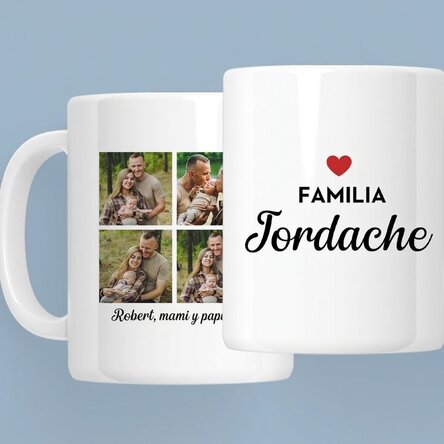 Taza personalizada con 4 fotos y texto - Familia