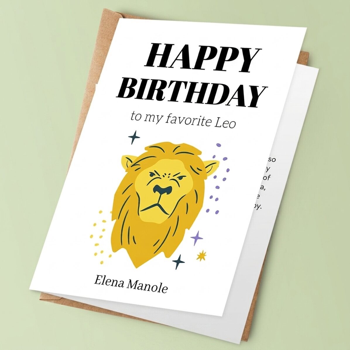 Tarjeta de felicitación personalizada con texto - Signo del Leo