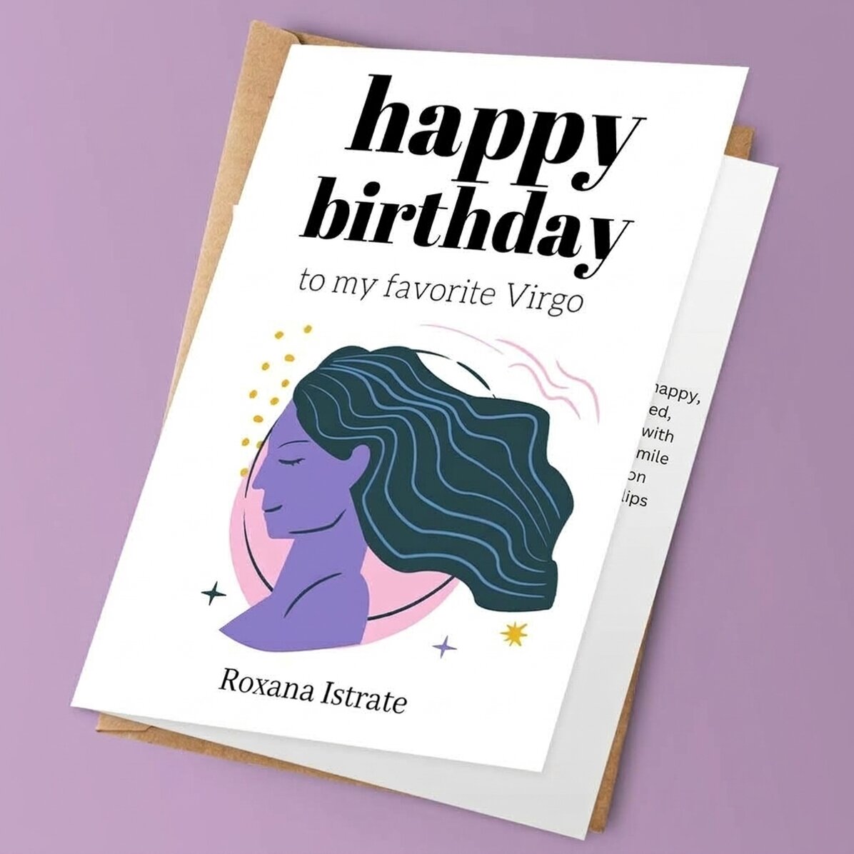 Tarjeta de felicitación personalizada con texto - Signo de Virgo