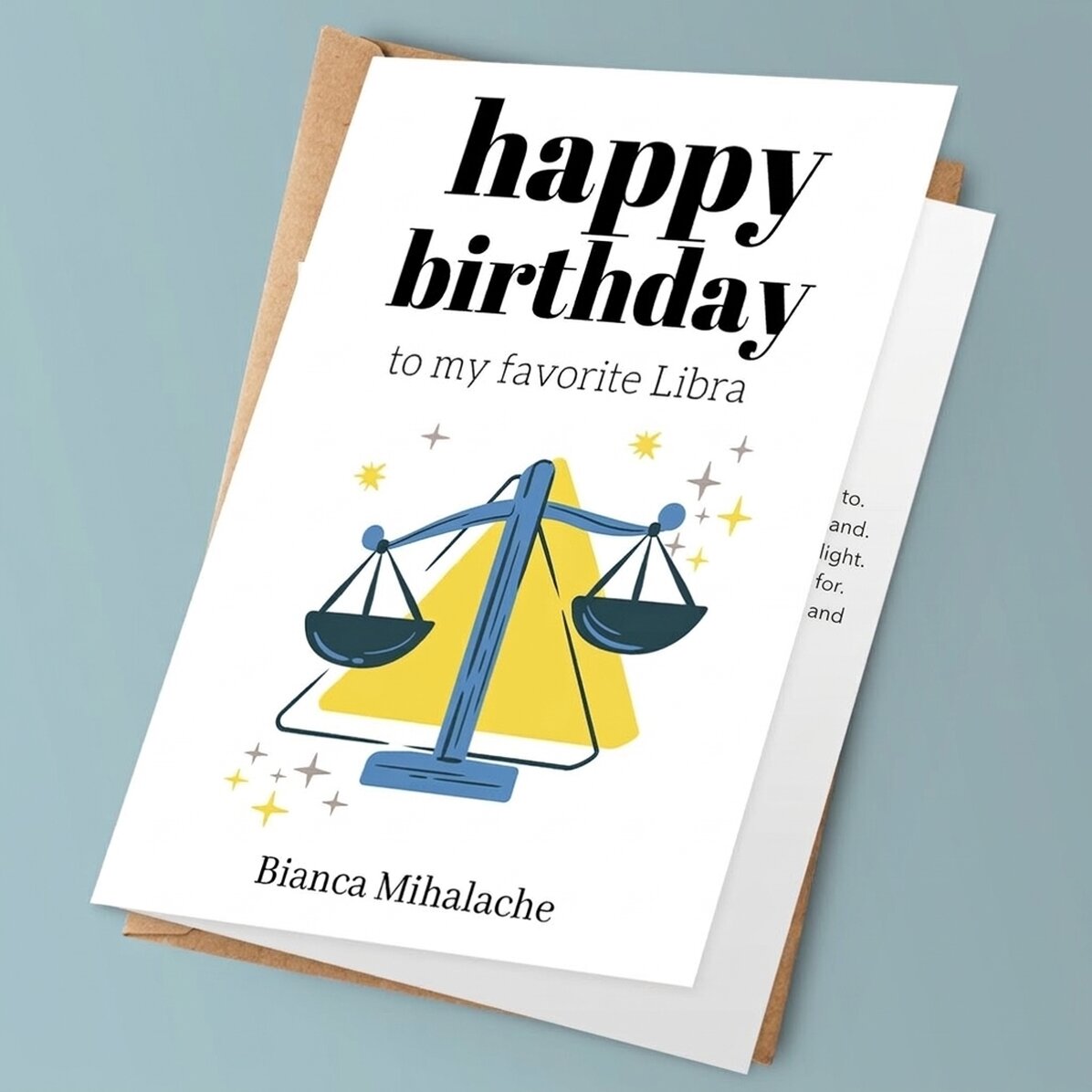 Tarjeta de felicitación personalizada con texto - Signo del Zodiaco: Libra
