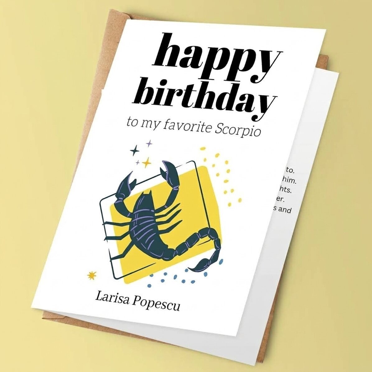 Tarjeta de felicitación personalizada con texto - Signo del Escorpión