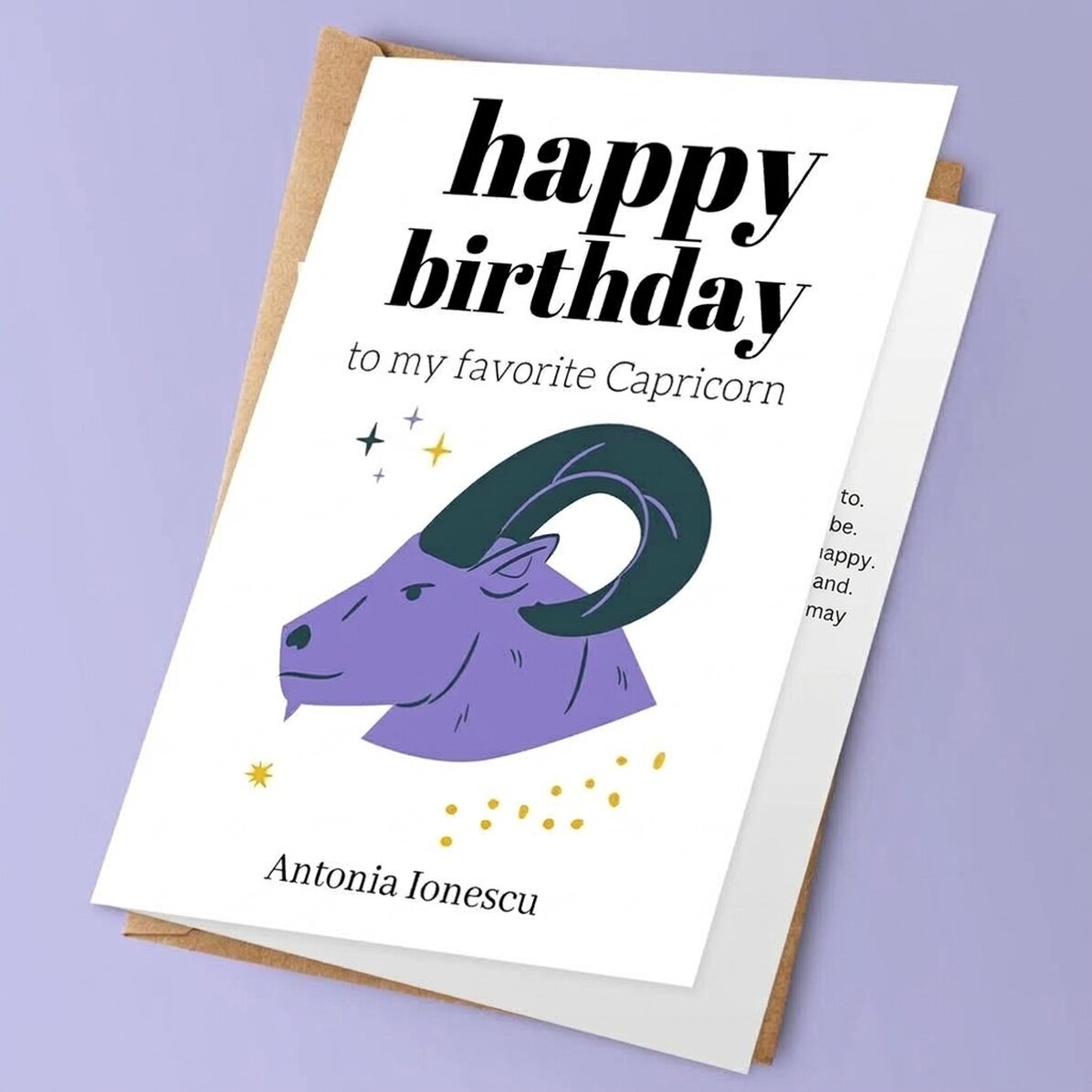 Tarjeta de felicitación personalizada con texto - Signo del Capricornio