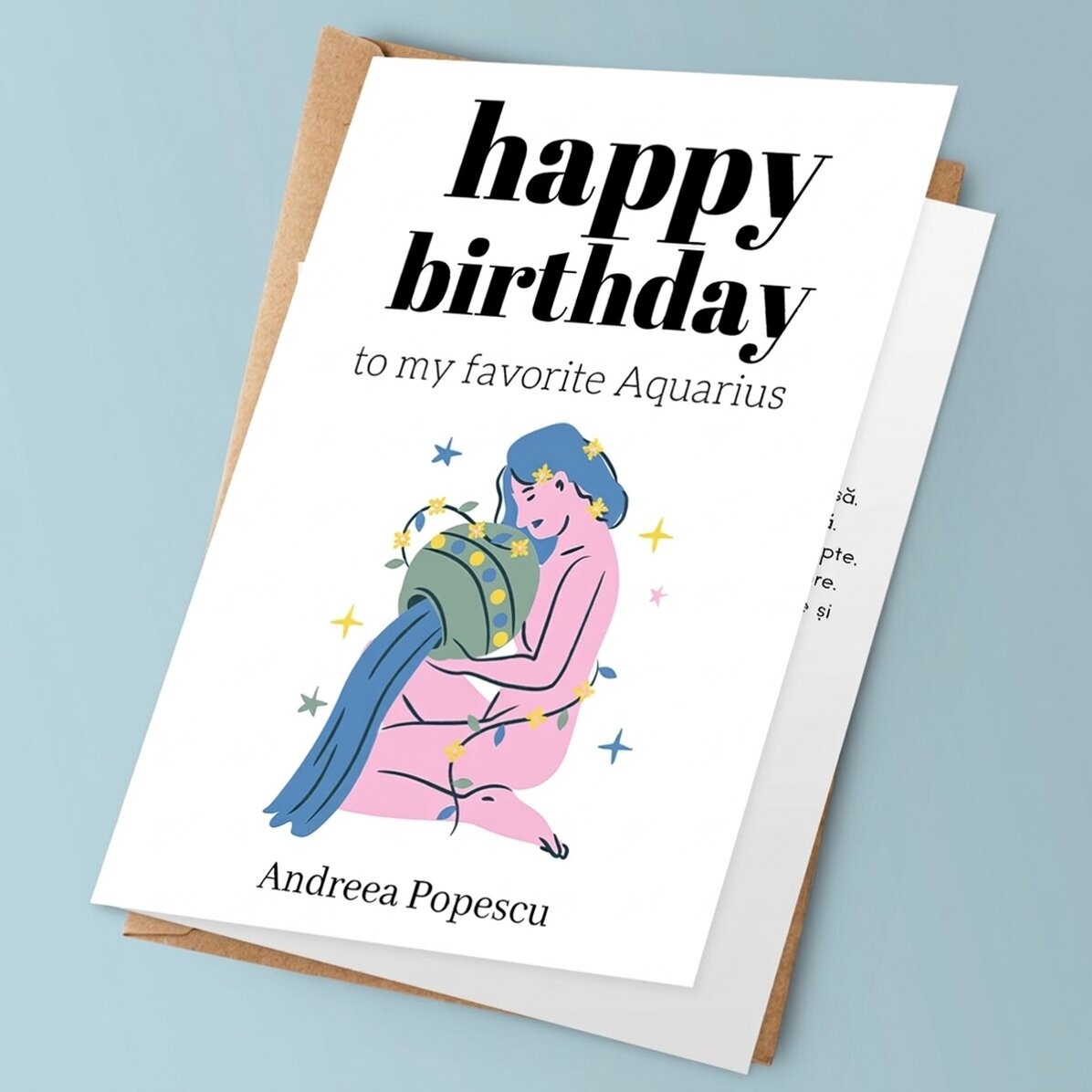 Tarjeta de felicitación personalizada con texto - Signo del Acuario