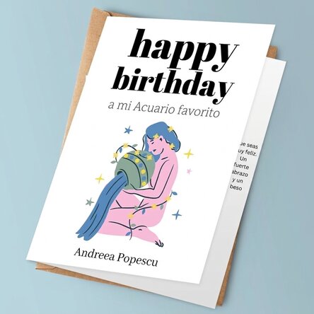 Tarjeta de felicitación personalizada con texto - Signo del Acuario