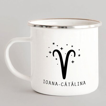 Taza metálica esmaltada personalizada con mensaje - Signo del zodiaco