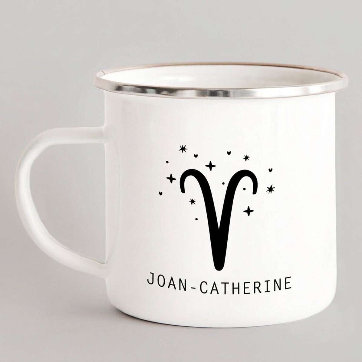 Taza metálica esmaltada personalizada con mensaje - Signo del Aries