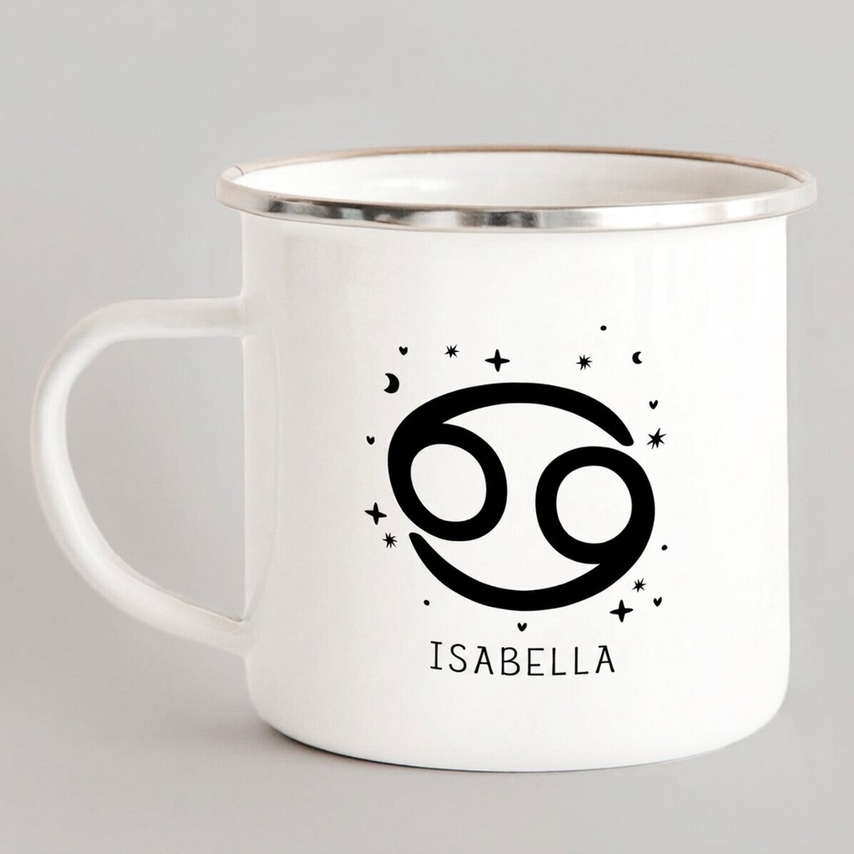 Taza metálica esmaltada personalizada con mensaje - Signo del Cáncer