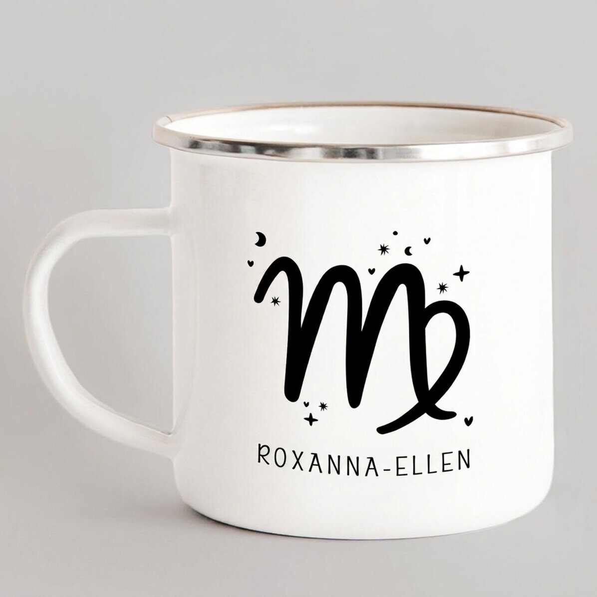 Taza metálica esmaltada personalizada con mensaje - Signo de Virgo