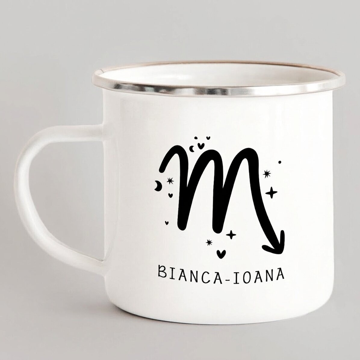 Taza metálica esmaltada personalizada con mensaje - Signo del Escorpión