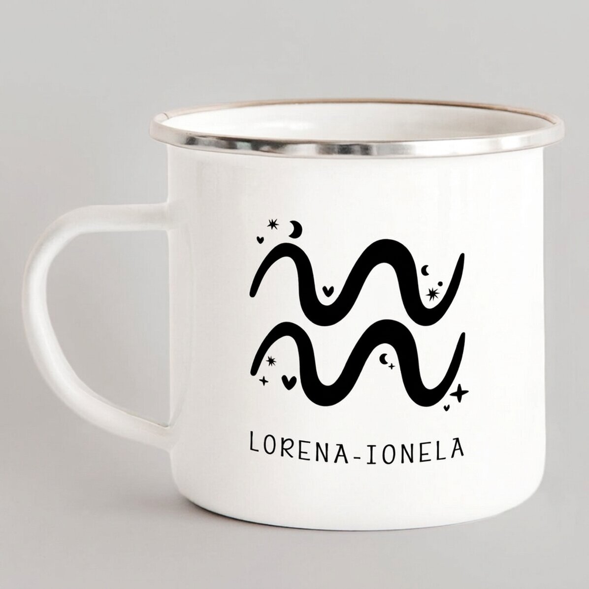 Taza metálica esmaltada personalizada con mensaje - Signo del Acuario