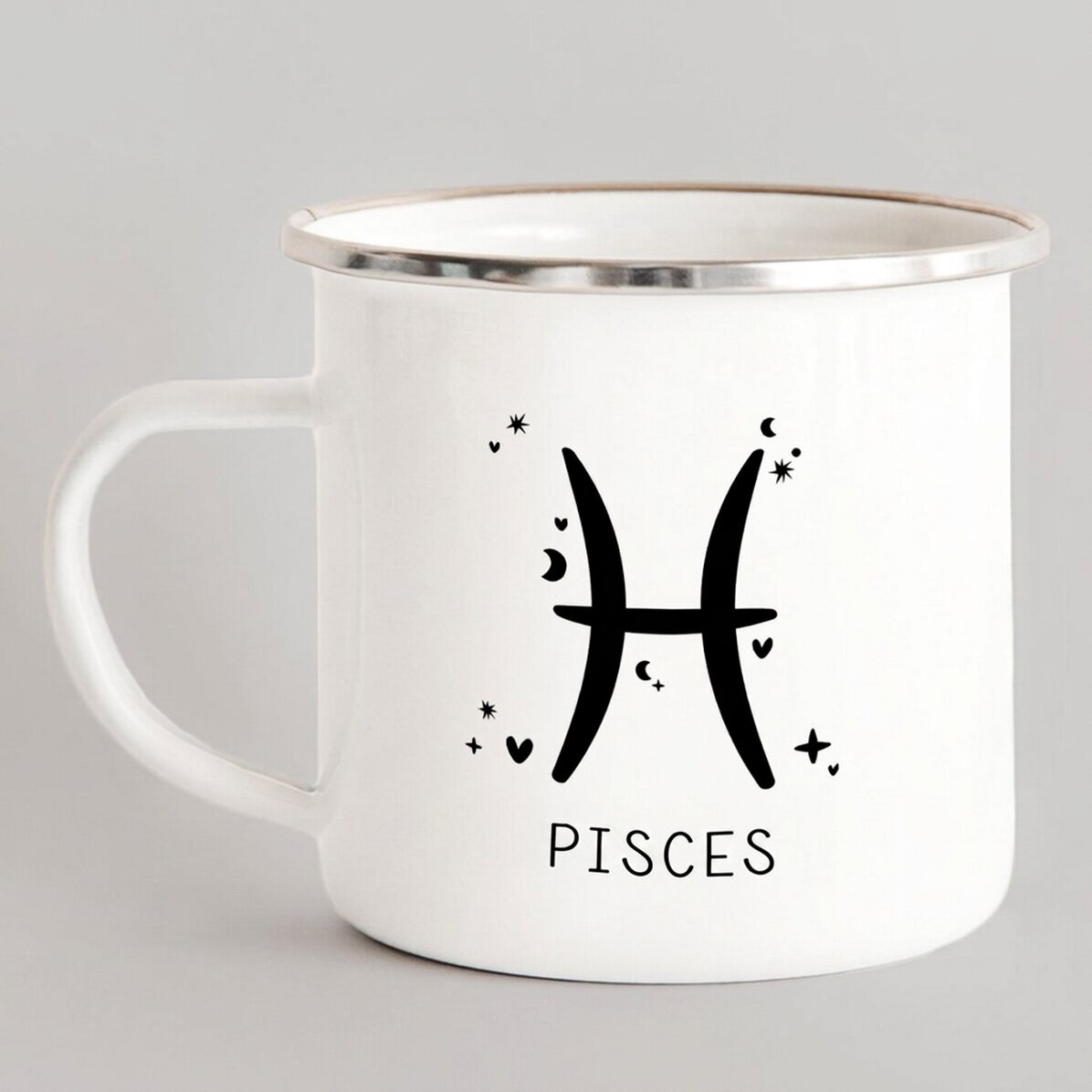 Taza metálica esmaltada personalizada con mensaje - Signo de Piscis