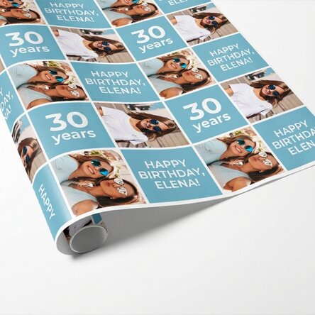 Papel de regalo personalizado con 2 fotos y un mensaje: ¡Feliz cumpleaños!