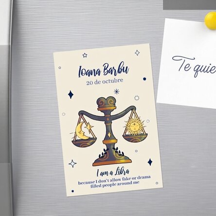 Imán personalizado de 10 x 15 cm con texto: el signo del zodiaco Libra