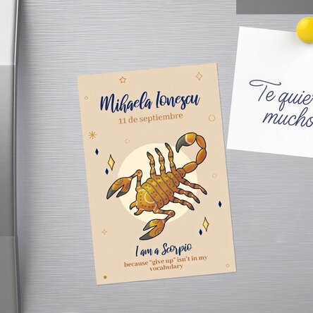 Imán personalizado de 10 x 15 cm con texto: el signo del Escorpión