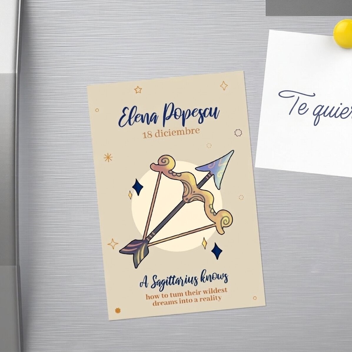 Imán personalizado de 10 x 15 cm con texto: el signo del zodiaco Sagitario