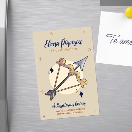 Imán personalizado de 10 x 15 cm con texto: el signo del zodiaco Sagitario