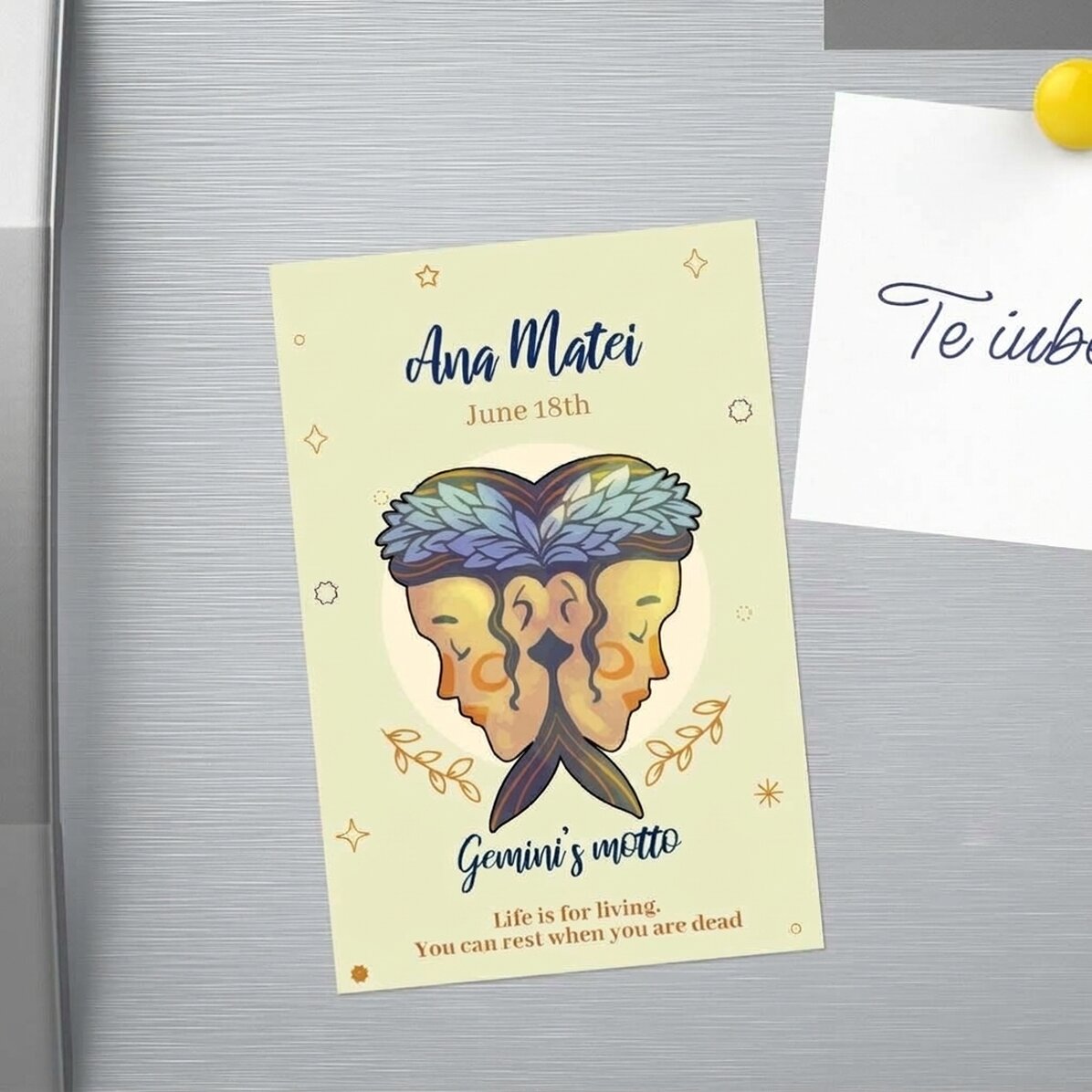 Imán personalizado de 10 x 15 cm con texto: el signo de Géminis