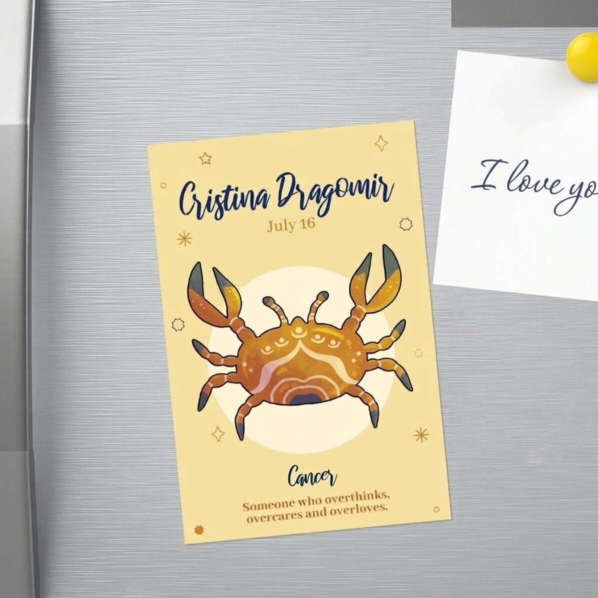 Imán personalizado de 10 x 15 cm con texto: «Signo del Cáncer»
