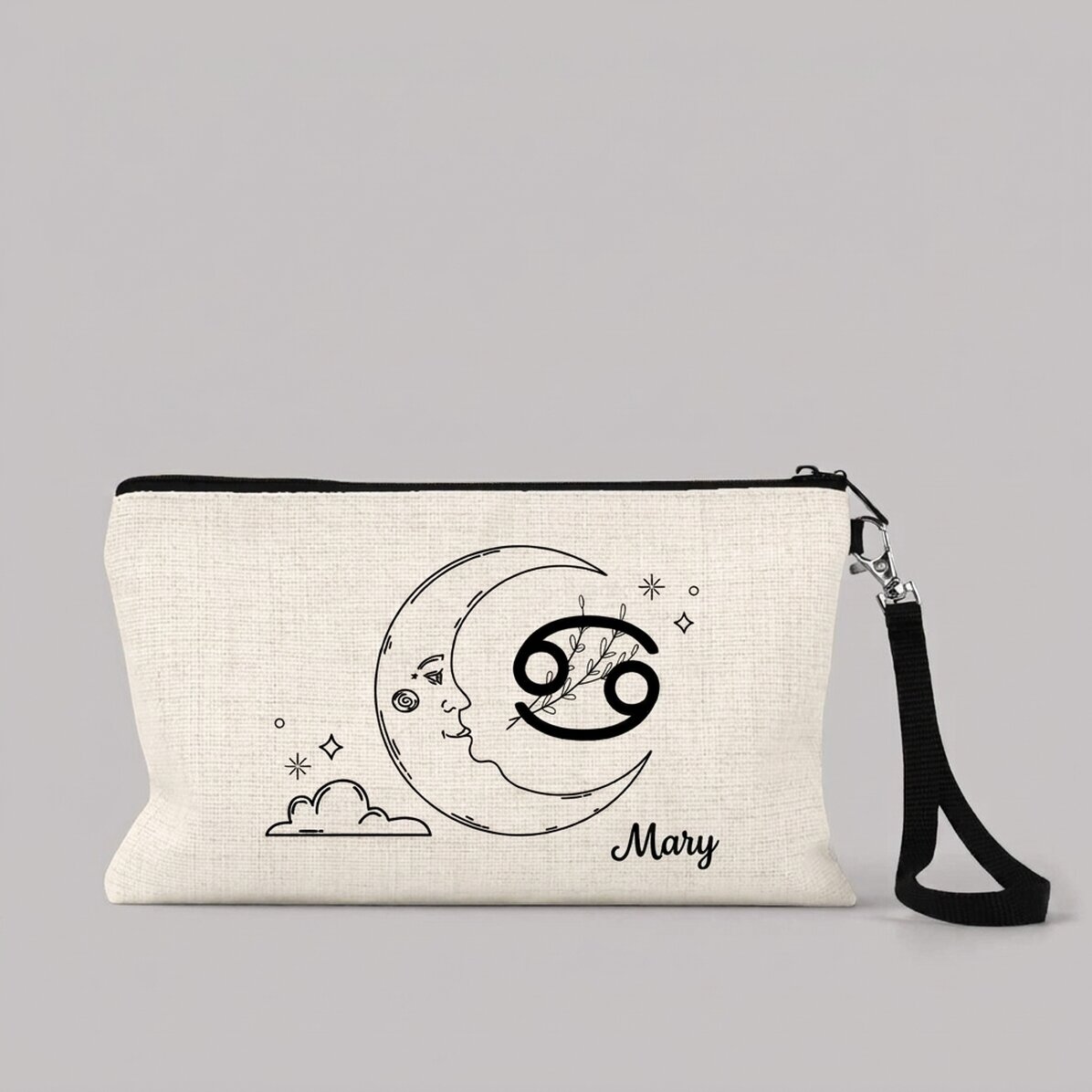 Estuche de maquillaje personalizado con texto: el signo del Cáncer
