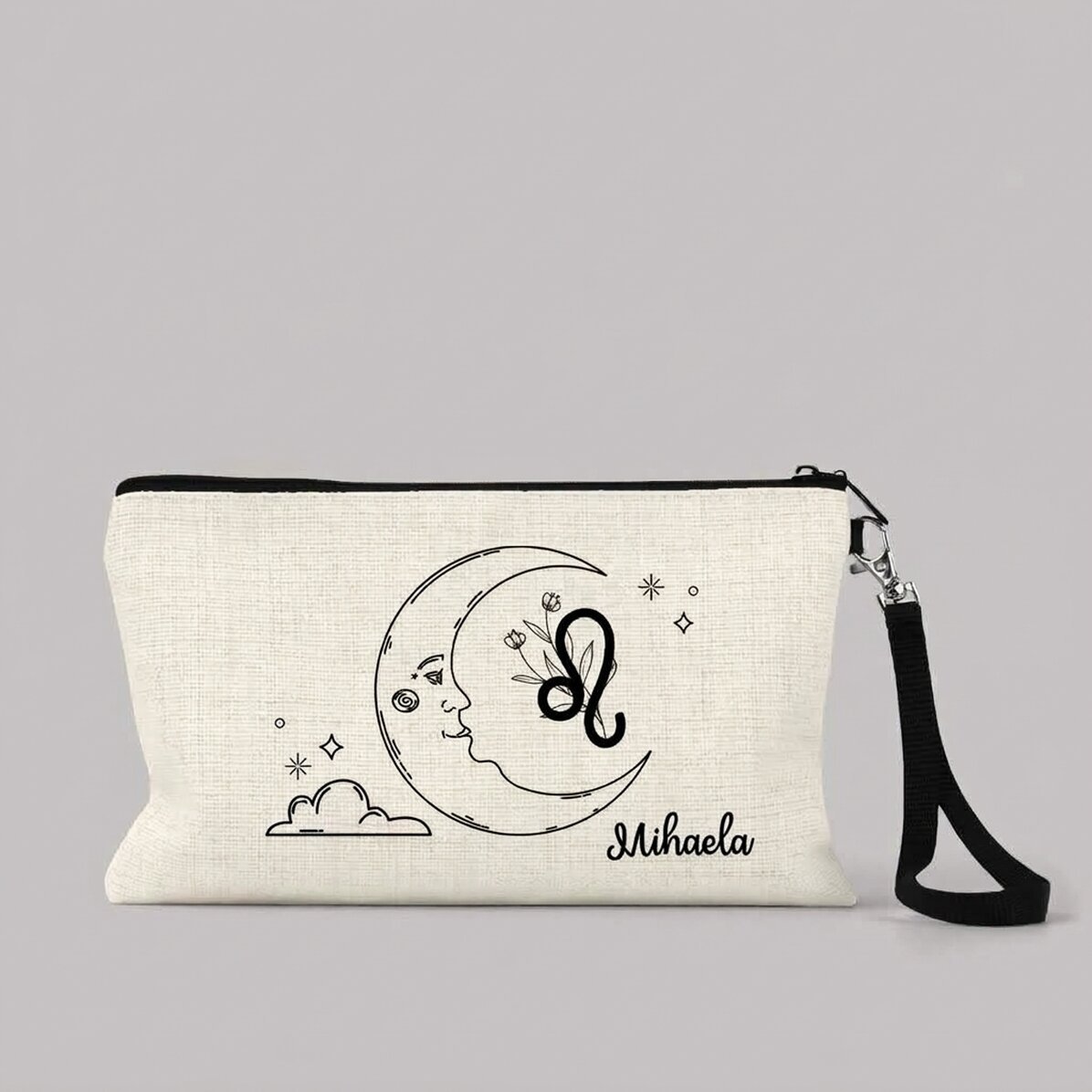 Estuche de maquillaje personalizado con texto: Signo del Leo