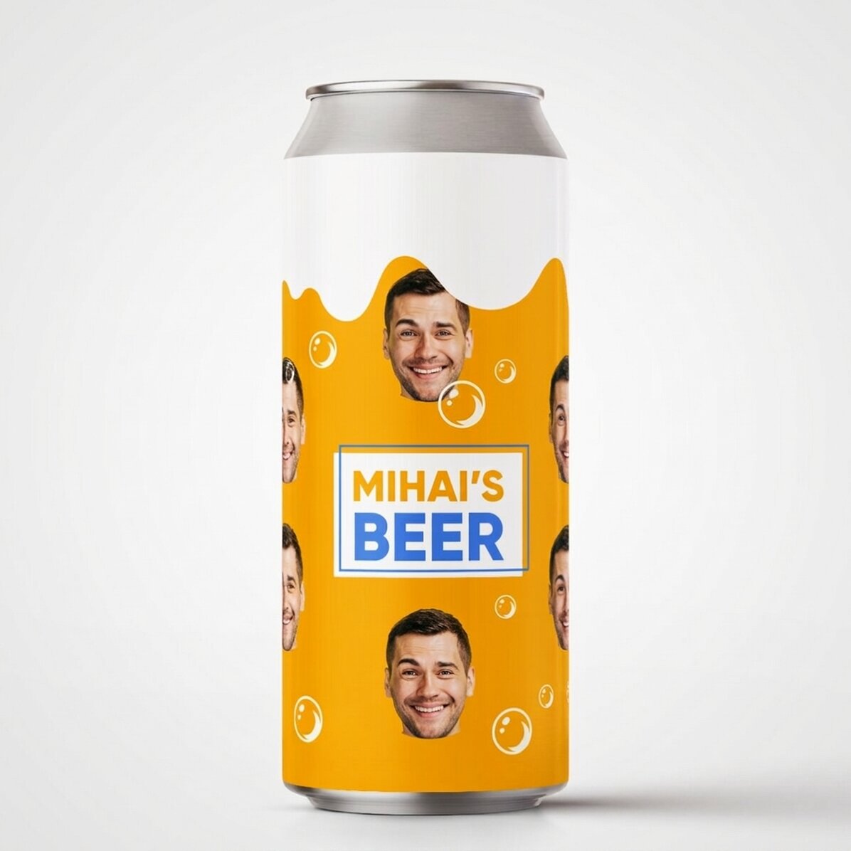 Cerveza en lata personalizada con texto y foto