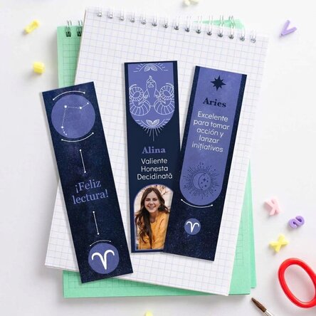 Lote de 3 marcapáginas personalizados con mensaje y foto - Signo del zodiaco